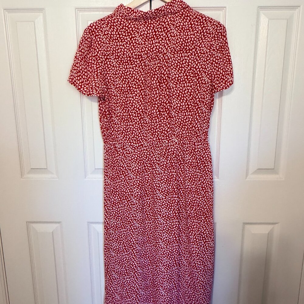 Talbots Red White Leopard Polka Dot Tie-Waist Midi Shirt Dress Size 12 - Picture 5 of 8